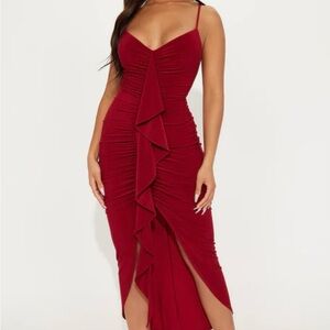 Fashion Nova NWT Gloria Midi Dress Wine Sz L